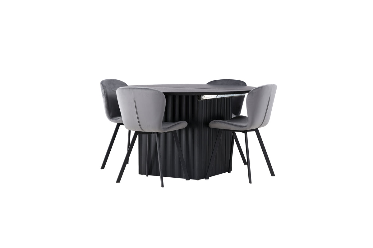 Dining Chair 2-pack Grey + Round Dining Table ø130 Black