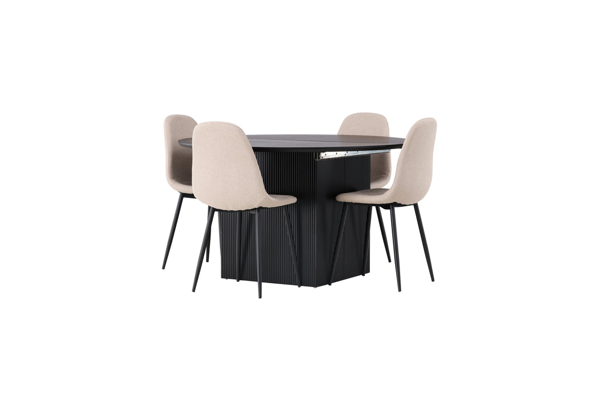 Dining Chair 2-pack Beige + Round Dining Table ø130 Black