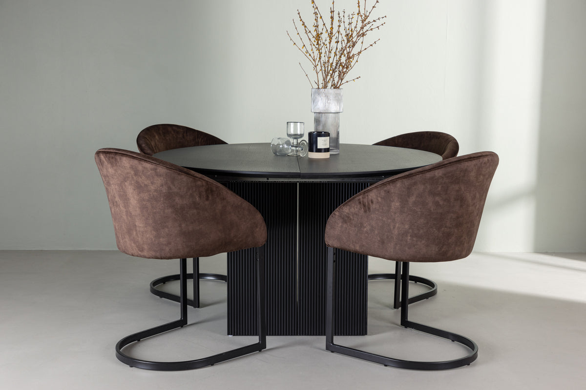 Dining Chair 2-pack Dark Brown + Round Dining Table ø130 Black