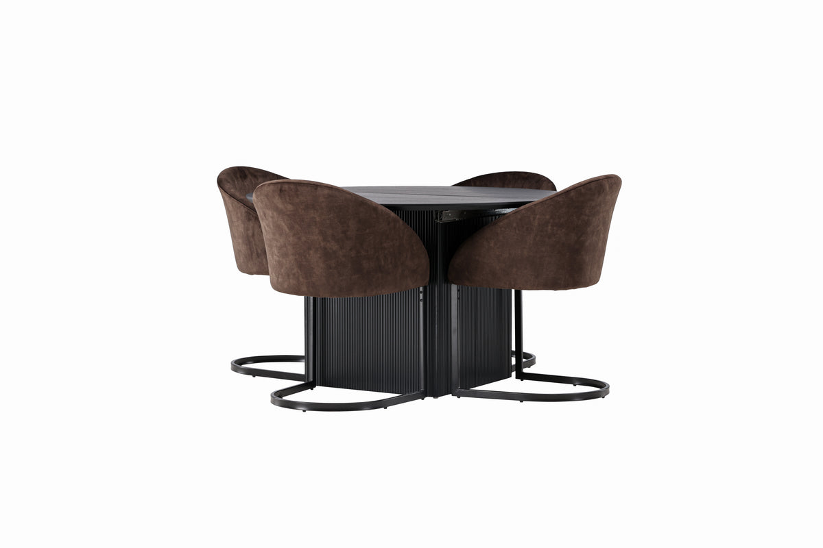 Dining Chair 2-pack Dark Brown + Round Dining Table ø130 Black