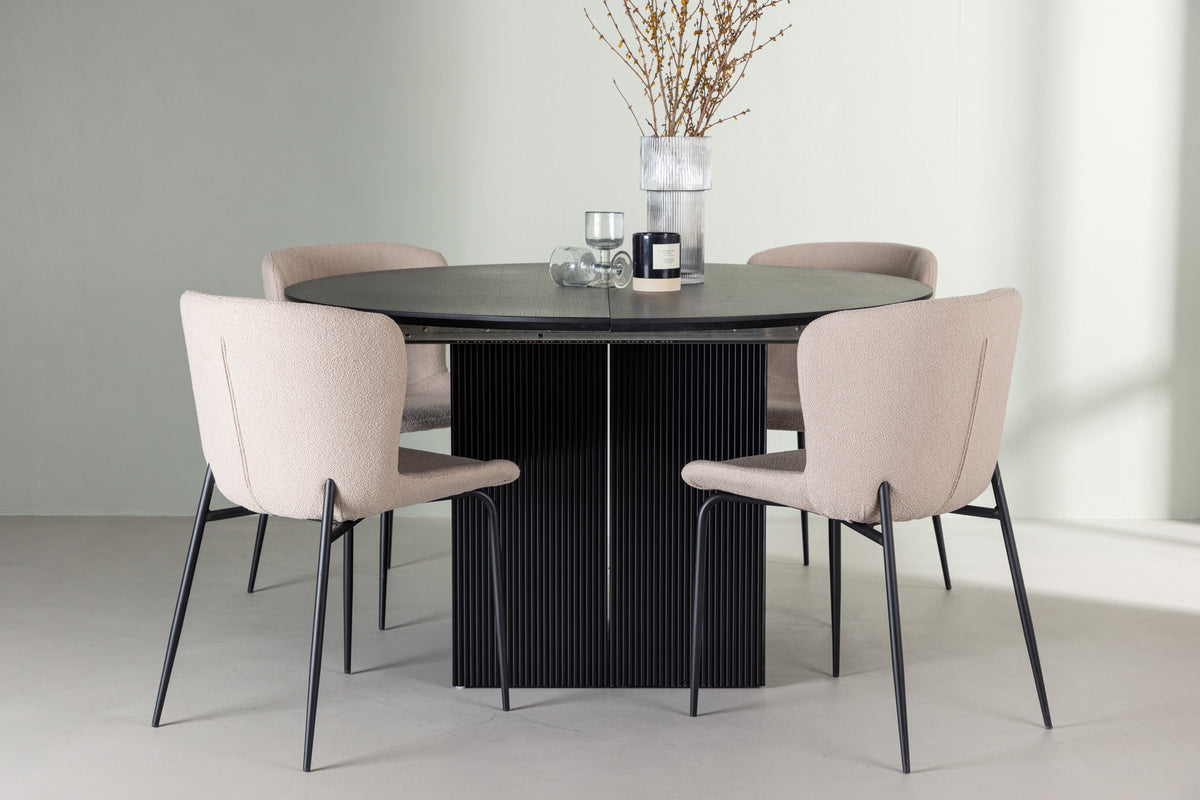 Dining Chair 2-pack Beige + Round Dining Table ø130 Black