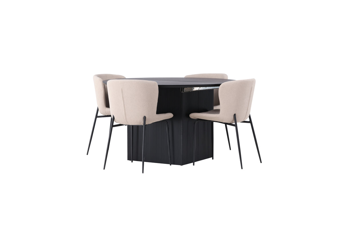 Dining Chair 2-pack Beige + Round Dining Table ø130 Black