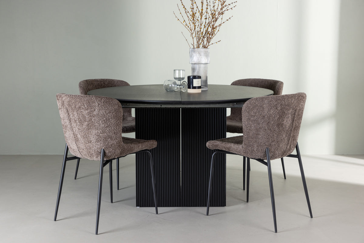 Dining Chair 2-pack Dark Grey + Round Dining Table ø130 Black