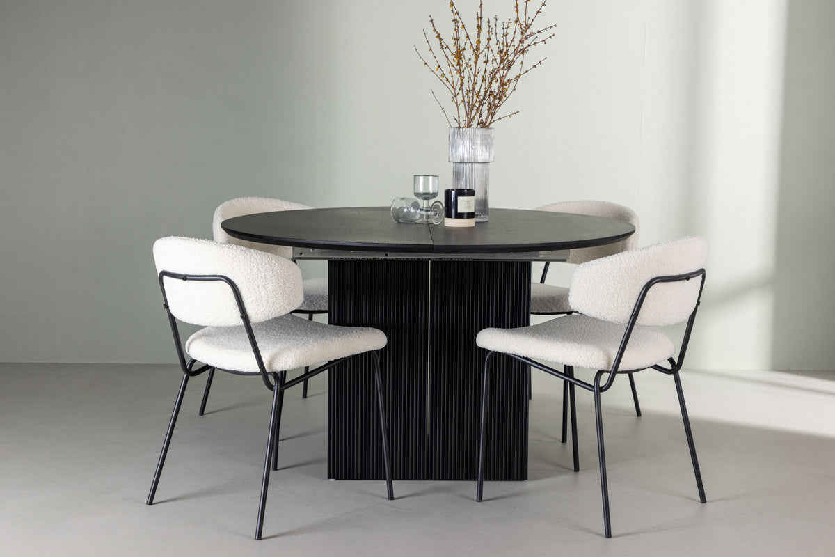 Dining Chair 2-pack White + Round Dining Table ø130 Black
