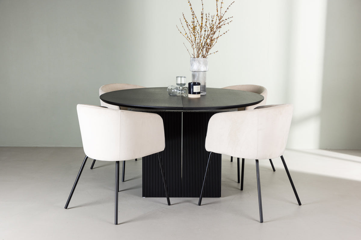 Dining Chair Beige + Round Dining Table ø130 Black