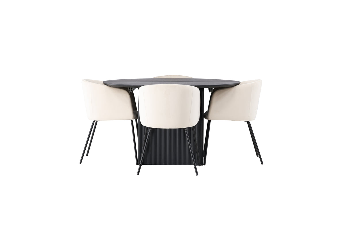 Dining Chair Beige + Round Dining Table ø130 Black