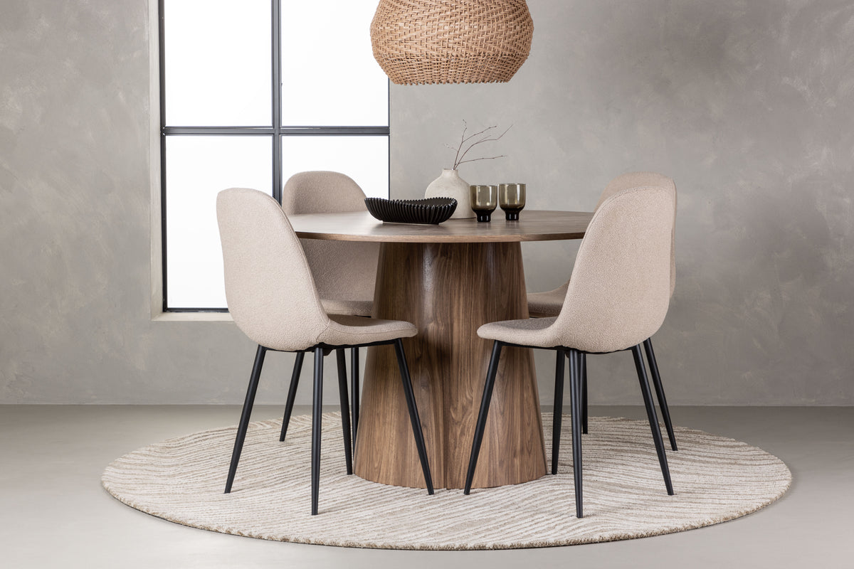 Round Dining Table ø120 Nature + Dining Chair 2-pack Beige
