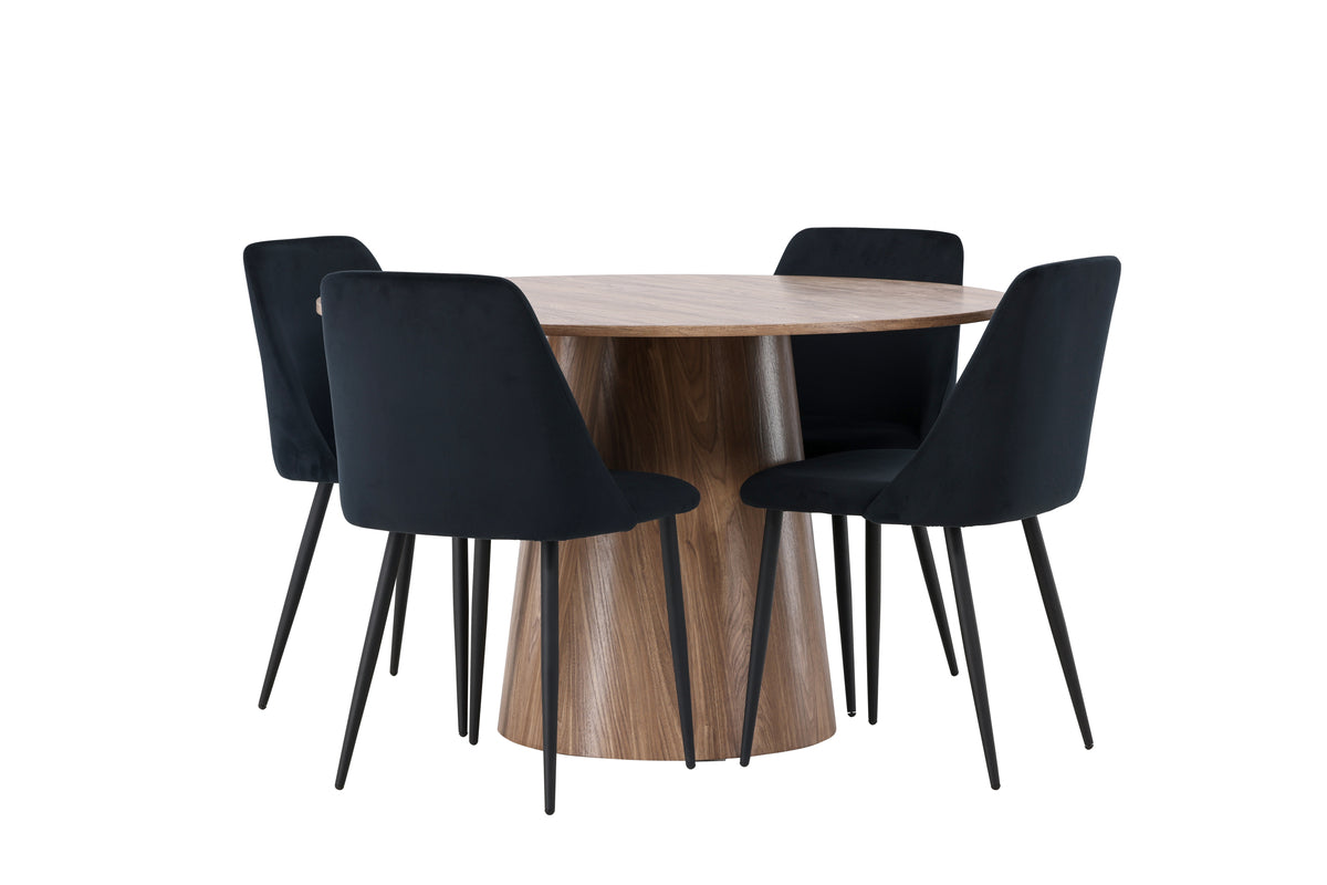 Round Dining Table ø120 Nature + Dining Chair 2-pack Black