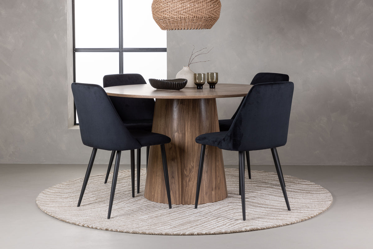Round Dining Table ø120 Nature + Dining Chair 2-pack Black