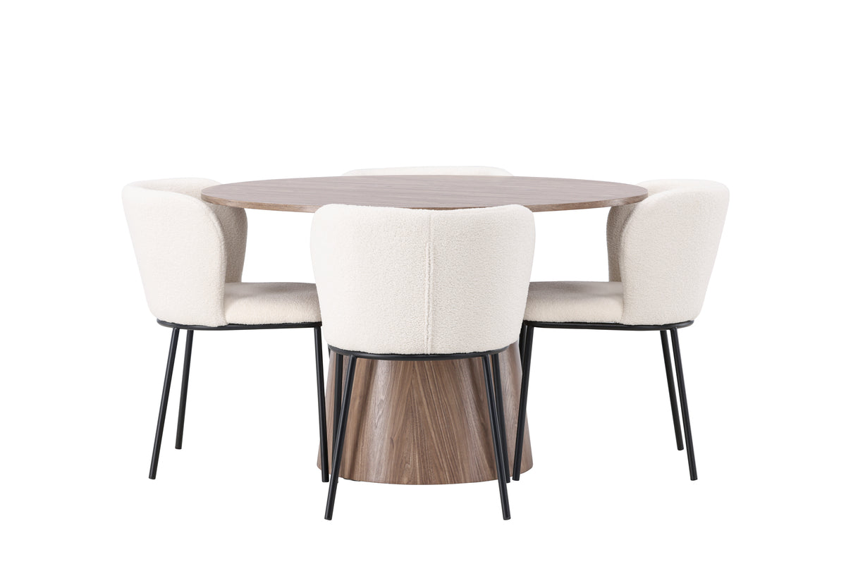 Round Dining Table ø120 Nature + Dining Chair 2-pack White