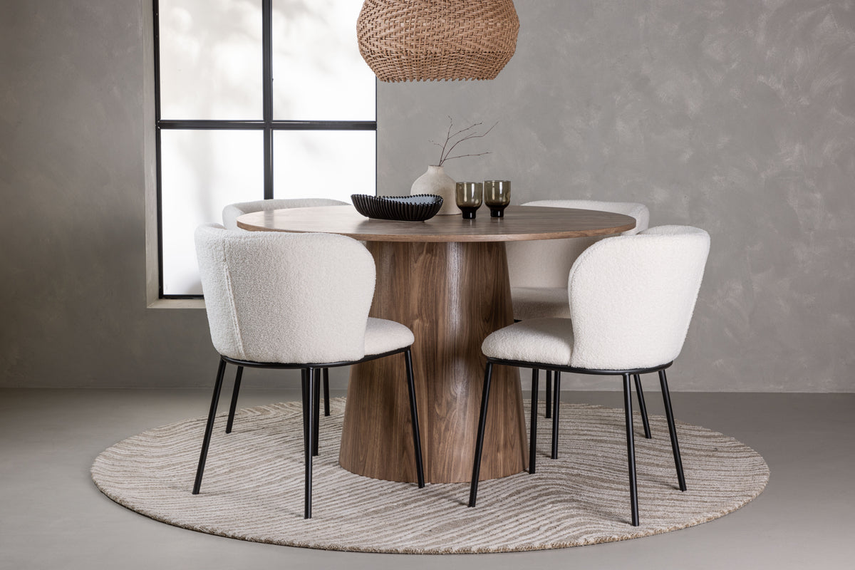 Round Dining Table ø120 Nature + Dining Chair 2-pack White