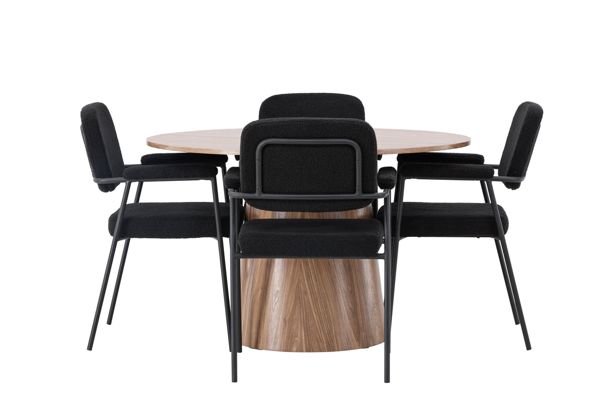 Round Dining Table ø120 Nature + Dining Chair 2-pack Black