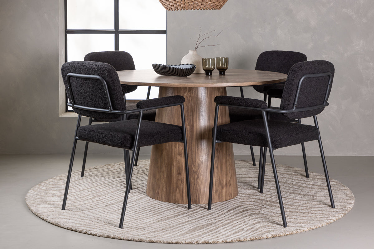Round Dining Table ø120 Nature + Dining Chair 2-pack Black