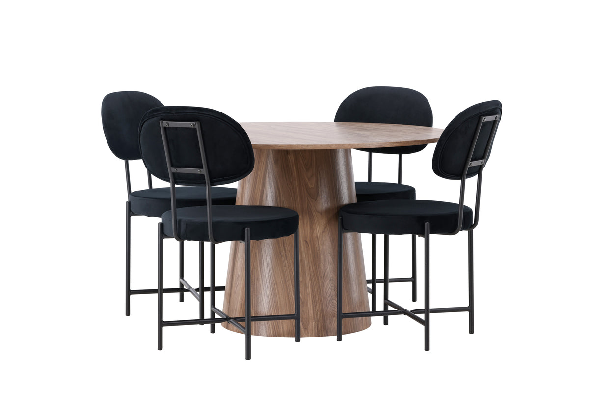 Dining Chair 2-pack Black + Round Dining Table ø120 Nature