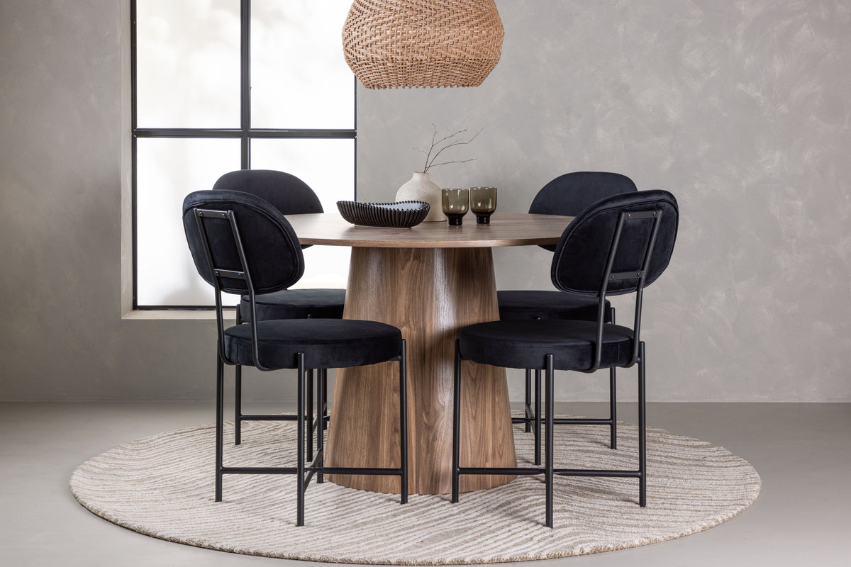 Dining Chair 2-pack Black + Round Dining Table ø120 Nature
