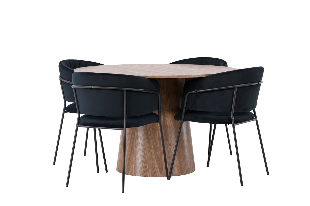 Round Dining Table ø120 Nature + Dining Chair 2-pack Black