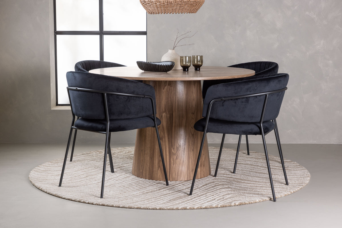 Round Dining Table ø120 Nature + Dining Chair 2-pack Black