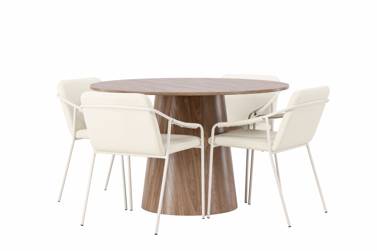 Dining Chair 2-pack Beige + Round Dining Table ø120 Nature