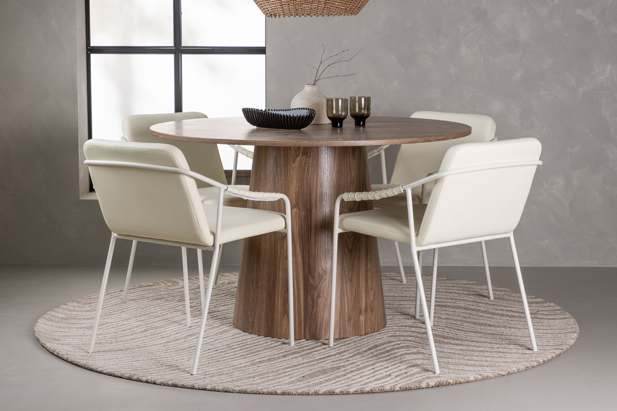 Dining Chair 2-pack Beige + Round Dining Table ø120 Nature