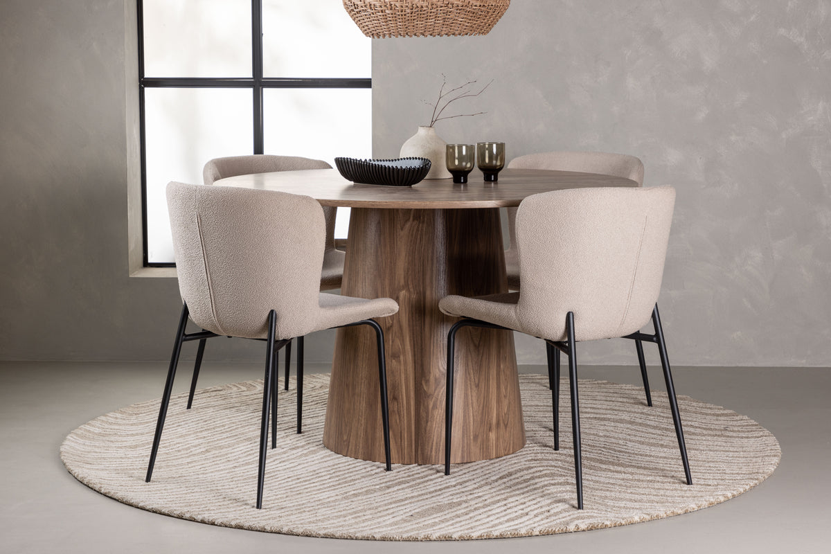 Dining Chair 2-pack Beige + Round Dining Table ø120 Nature