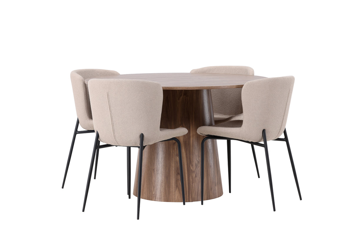 Dining Chair 2-pack Beige + Round Dining Table ø120 Nature