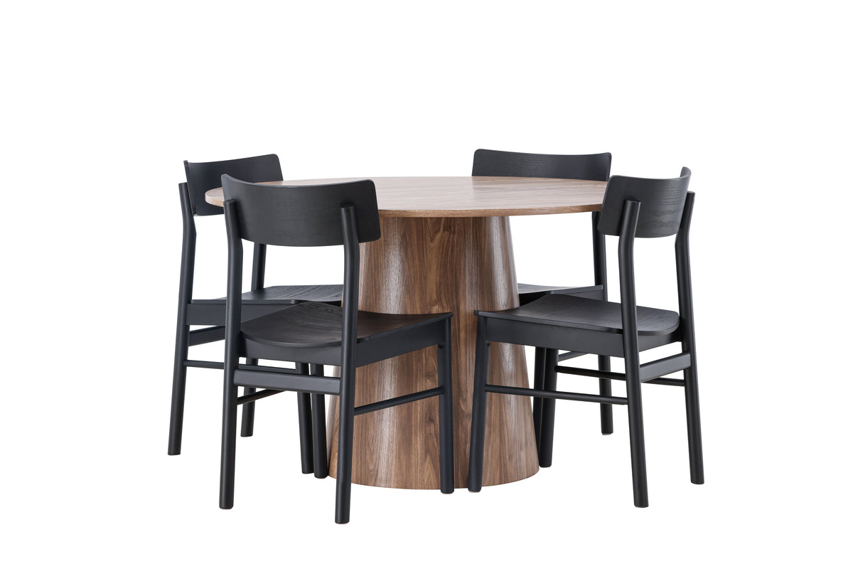 Dining Chair 2-pack Black + Round Dining Table ø120 Nature