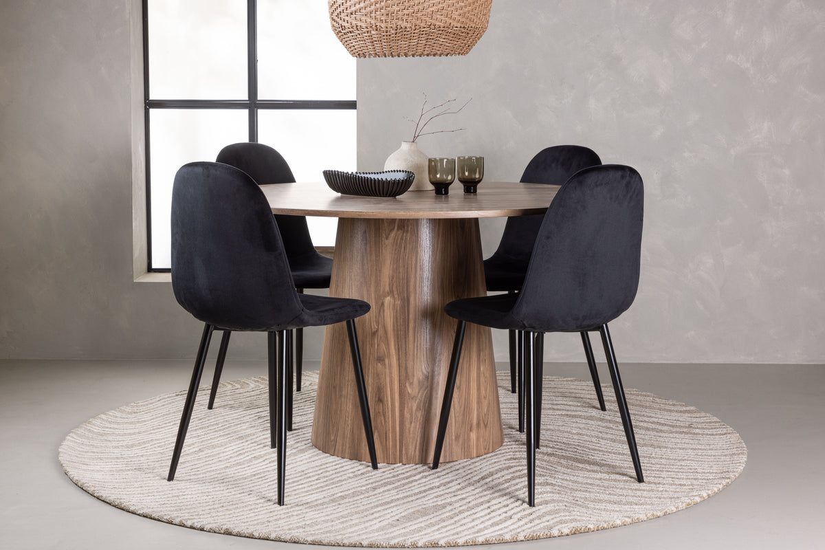 Dining Chair 2-pack Black + Round Dining Table ø120 Nature