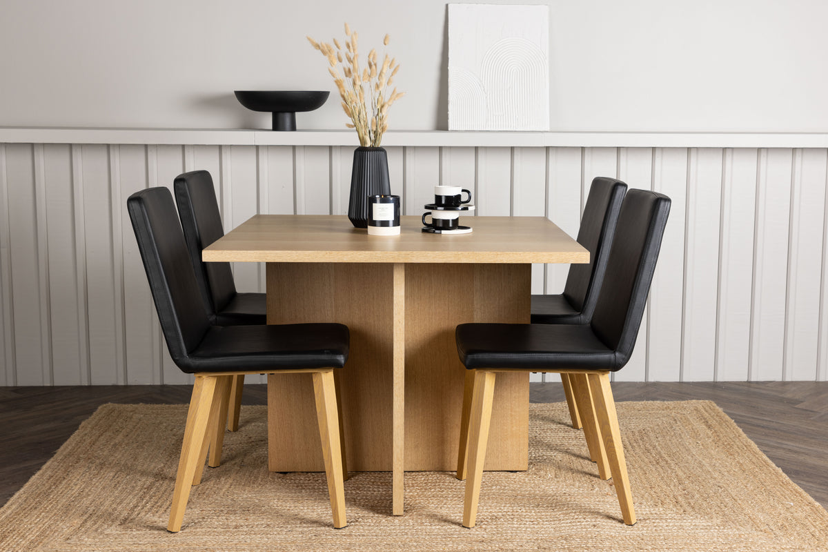Rectangular Dining Table 100 x 100 Nature + Dining Chair 2-pack Black