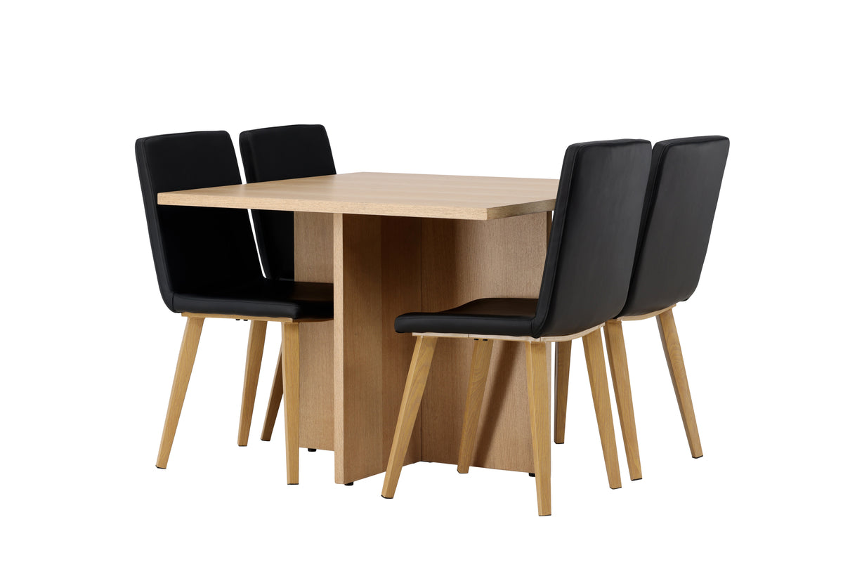 Rectangular Dining Table 100 x 100 Nature + Dining Chair 2-pack Black