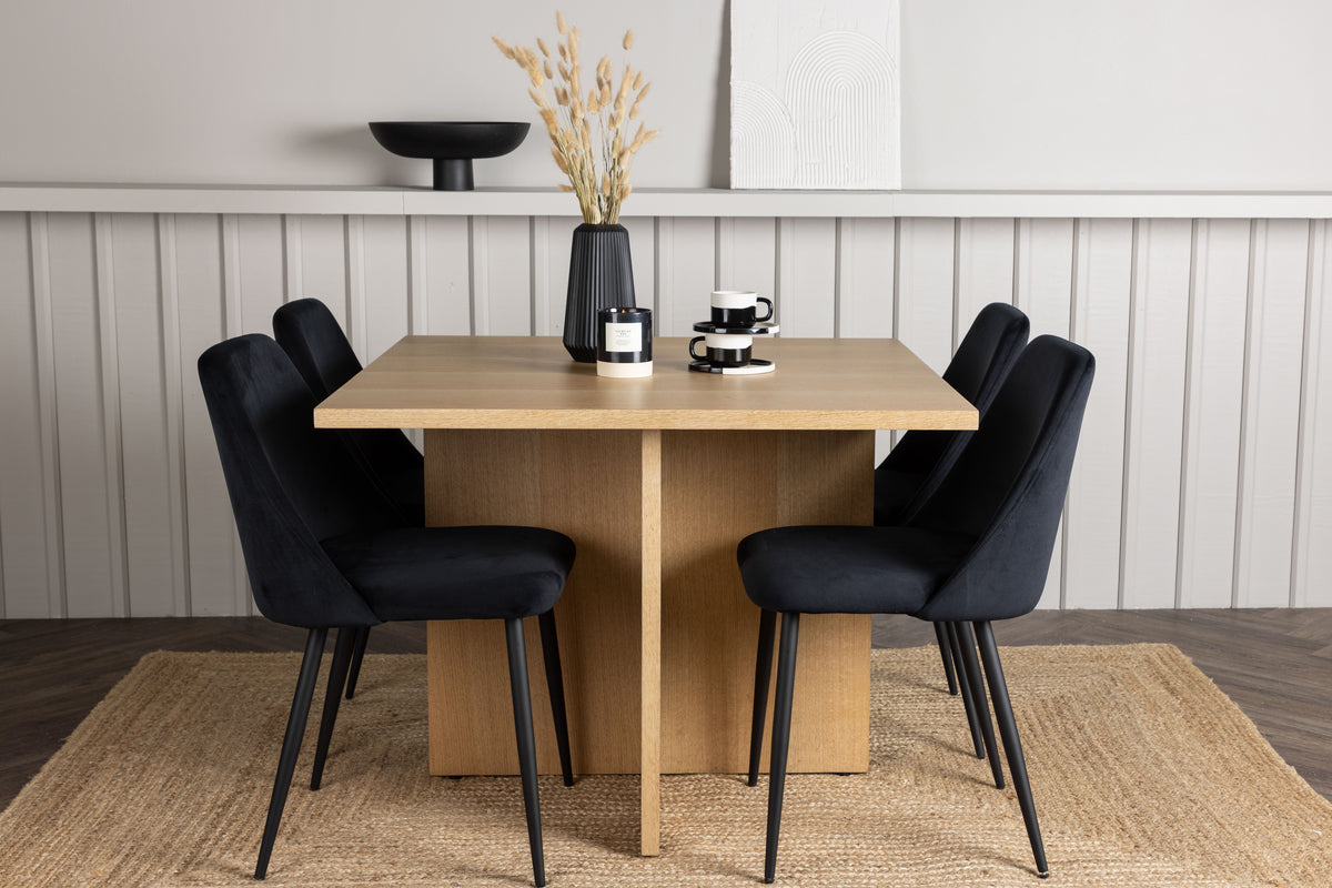 Rectangular Dining Table 100 x 100 Nature + Dining Chair 2-pack Black
