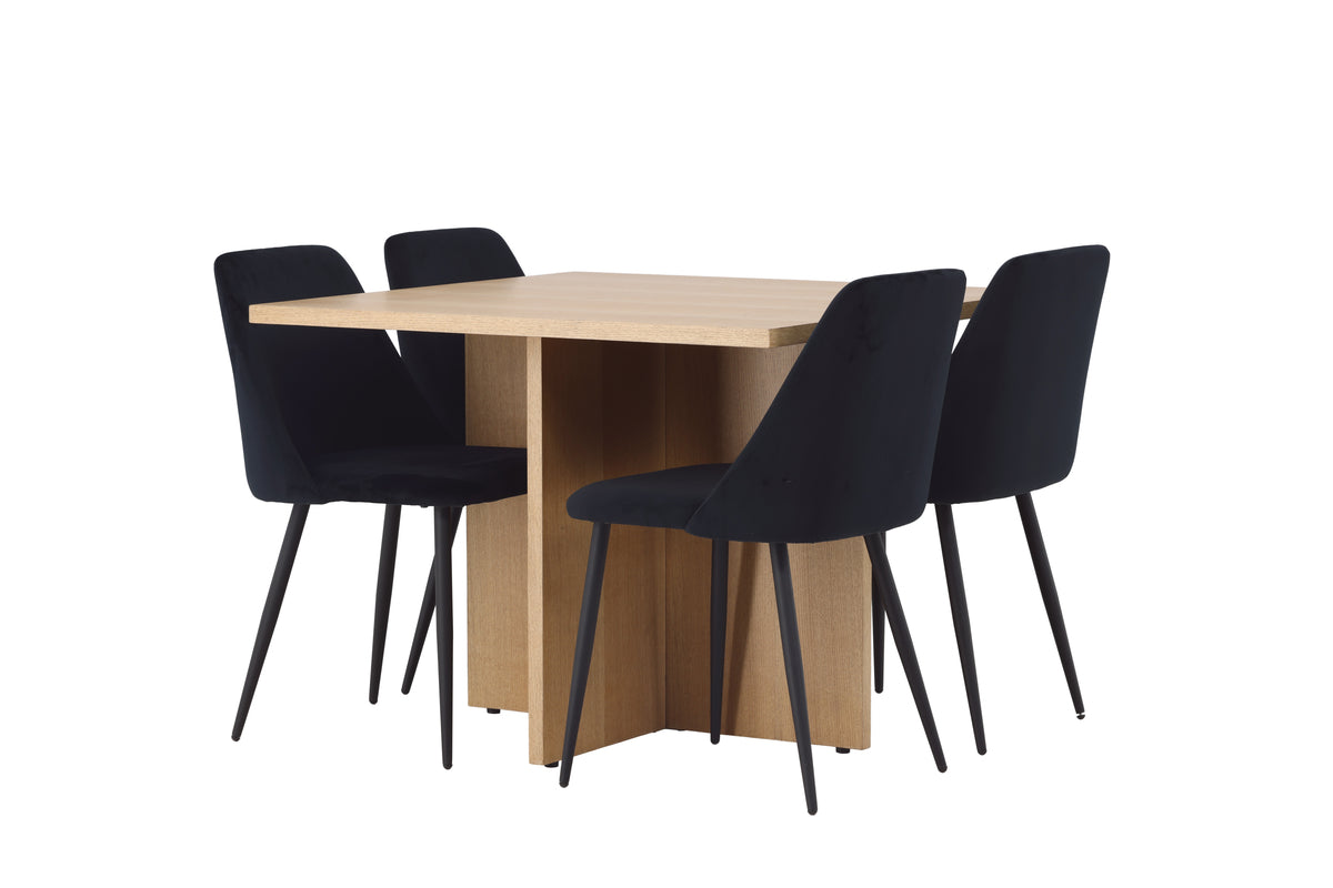 Rectangular Dining Table 100 x 100 Nature + Dining Chair 2-pack Black