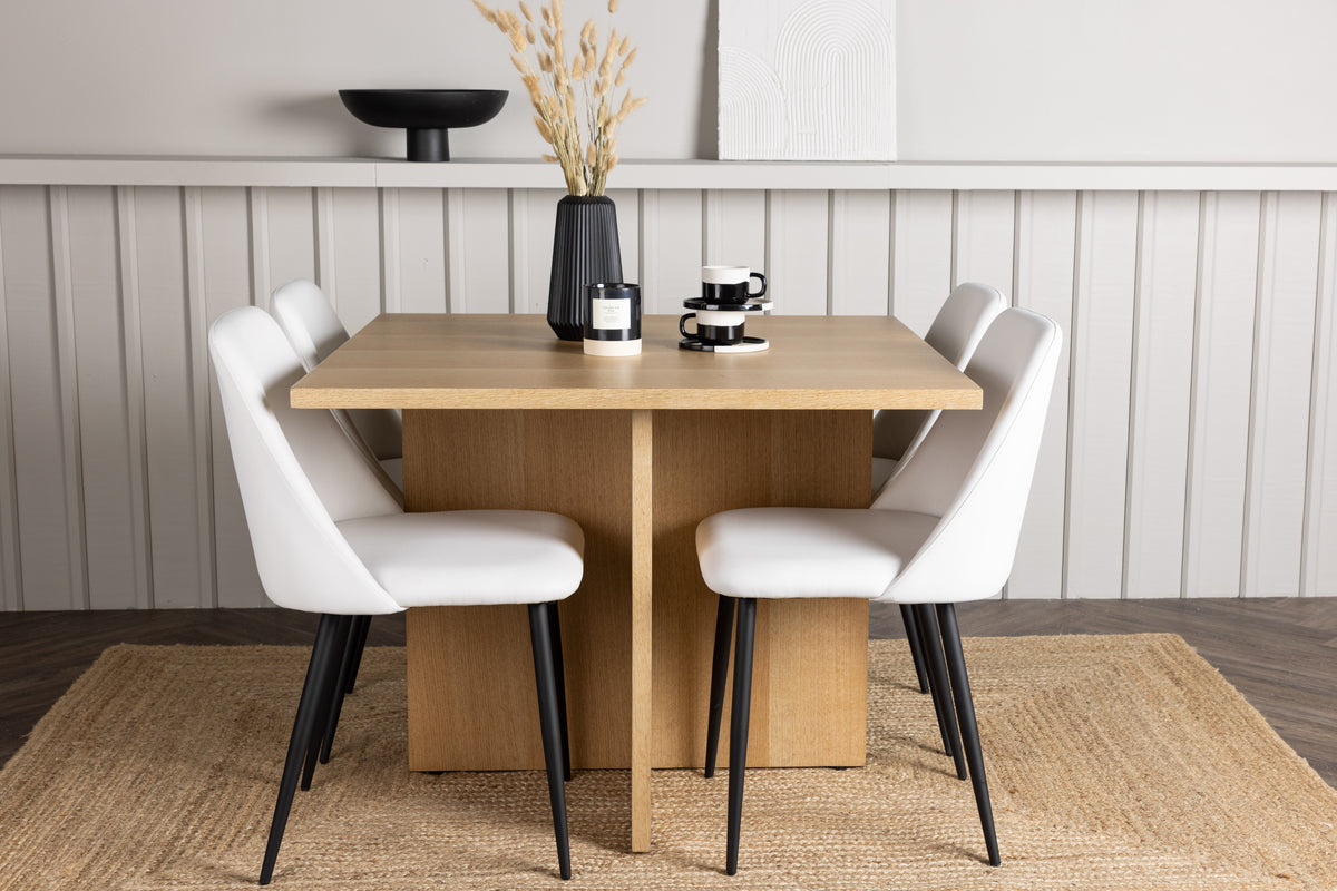 Rectangular Dining Table 100 x 100 Nature + Dining Chair 2-pack White