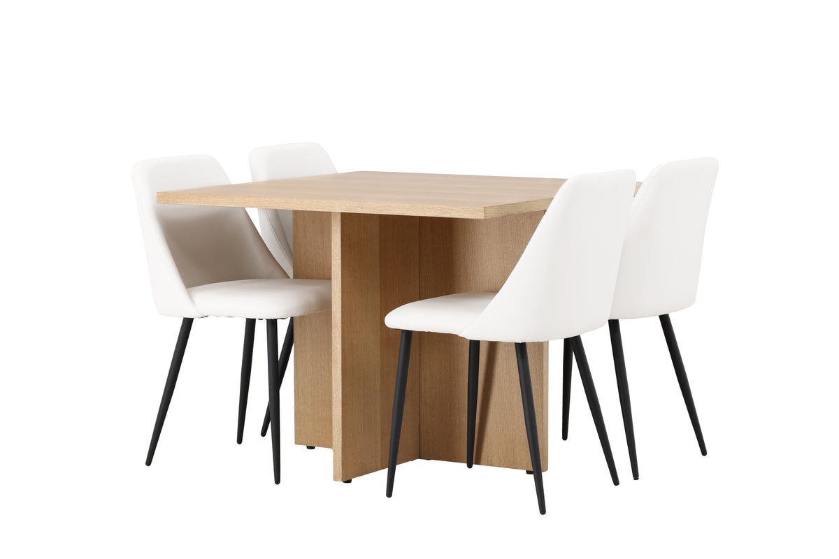 Rectangular Dining Table 100 x 100 Nature + Dining Chair 2-pack White