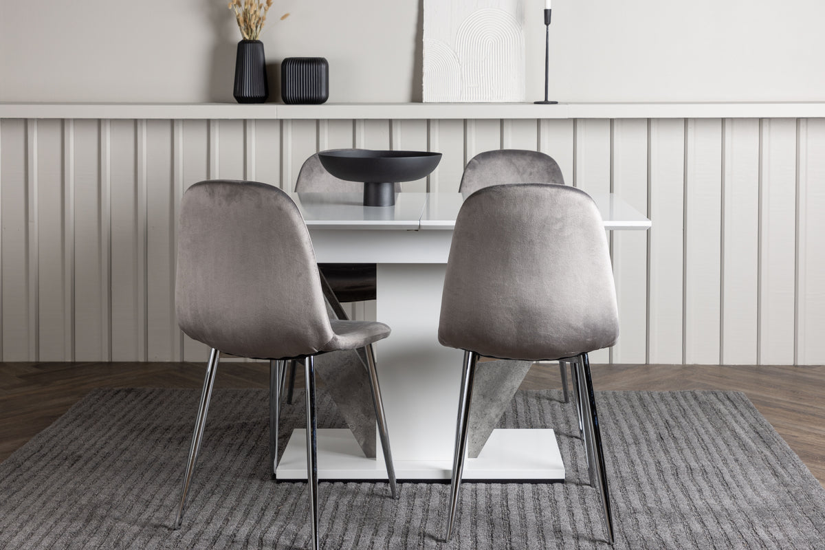 Rectangular Dining Table 80 x 120 White + Dining Chair 2-pack Light Grey