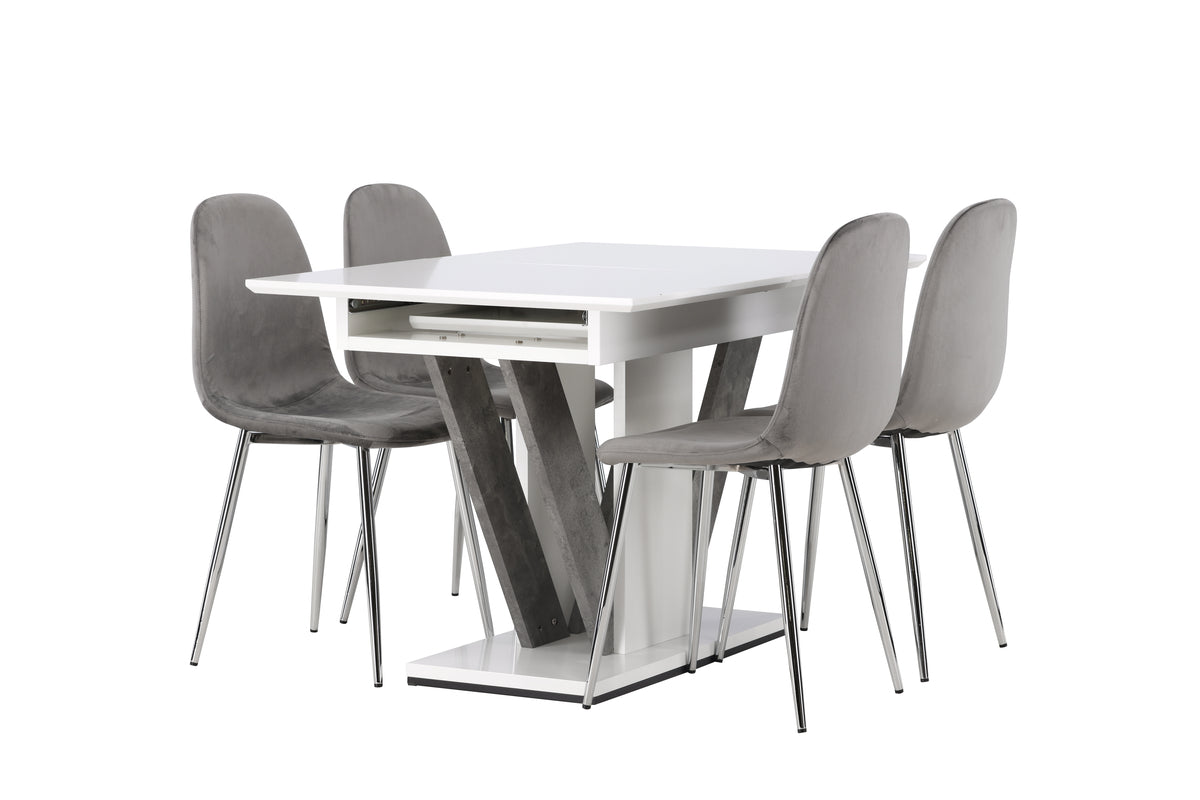 Rectangular Dining Table 80 x 120 White + Dining Chair 2-pack Light Grey
