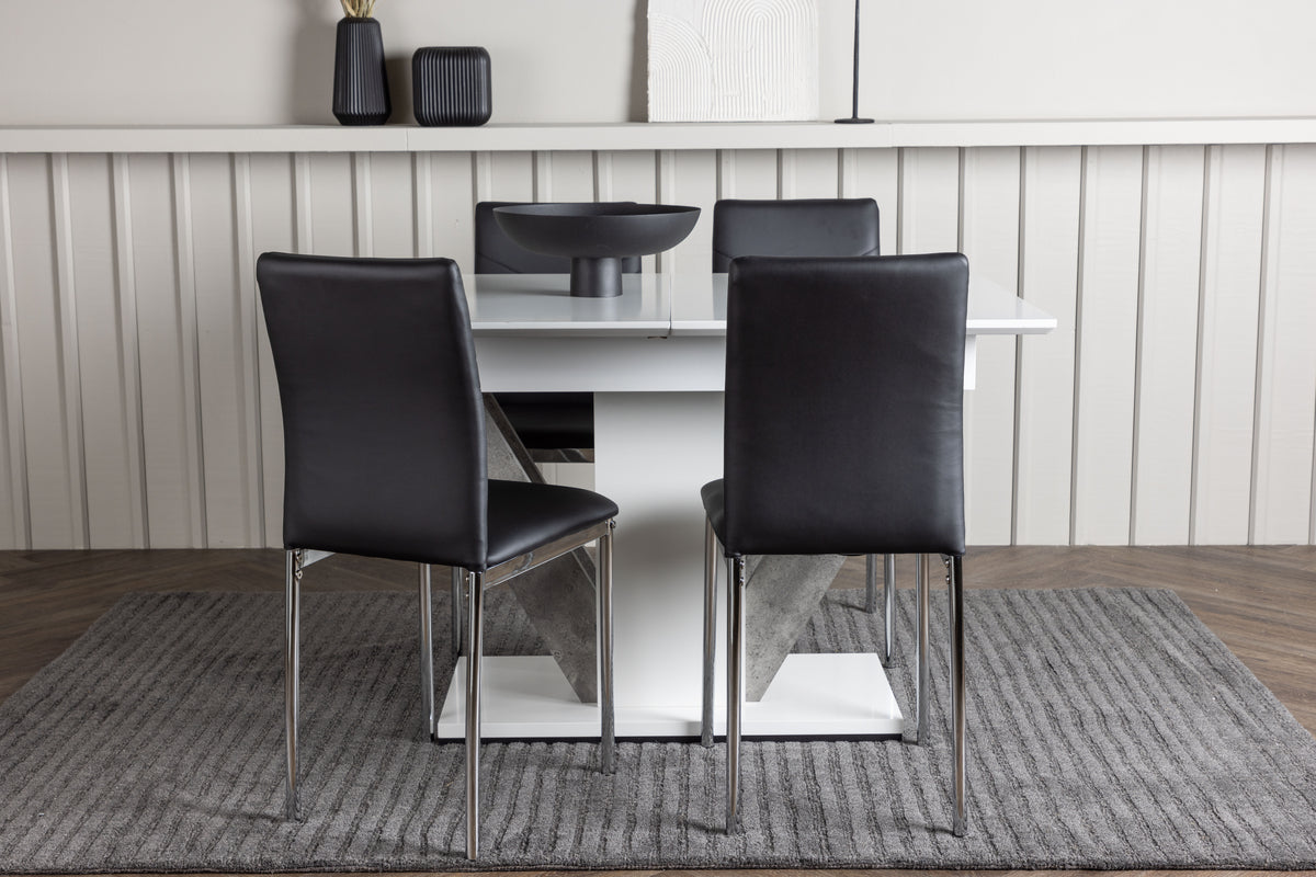 Rectangular Dining Table 80 x 120 White + Dining Chair 2-pack Black