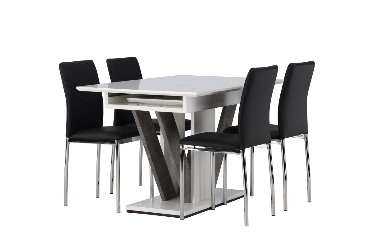 Rectangular Dining Table 80 x 120 White + Dining Chair 2-pack Black