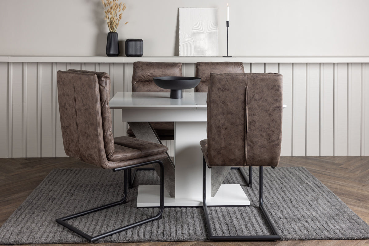 Dining Chair 2-pack Brown + Rectangular Dining Table 80 x 120 White