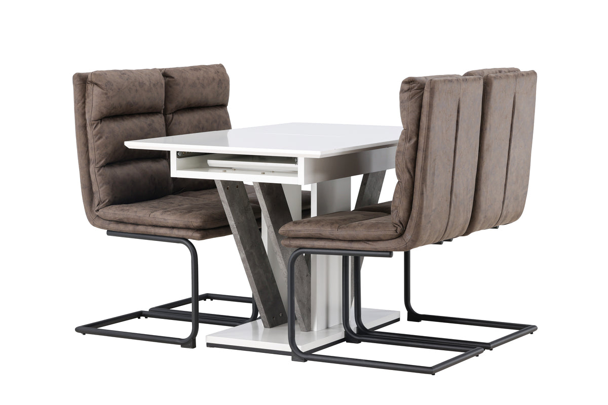 Dining Chair 2-pack Brown + Rectangular Dining Table 80 x 120 White