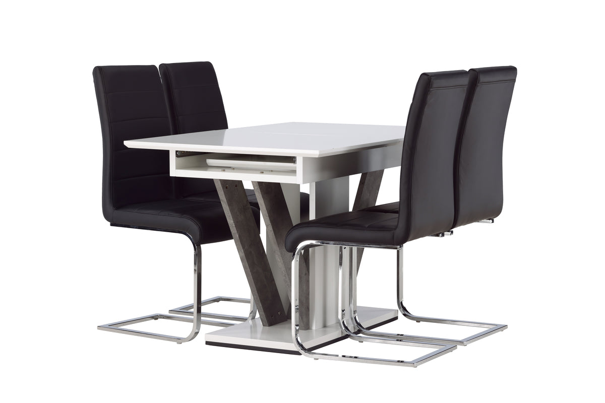 Dining Chair 2-pack Black + Rectangular Dining Table 80 x 120 White