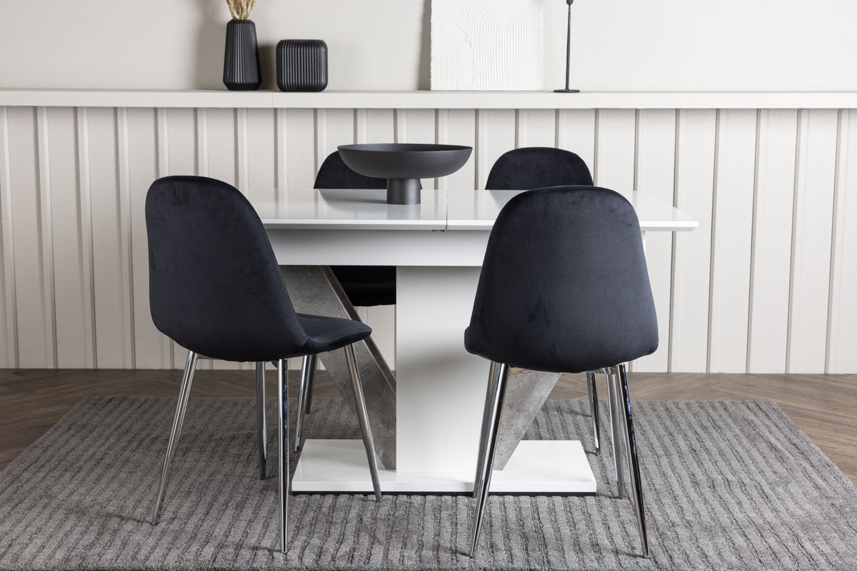 Rectangular Dining Table 80 x 120 White + Dining Chair 2-pack Black