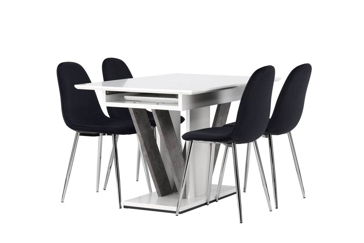 Rectangular Dining Table 80 x 120 White + Dining Chair 2-pack Black