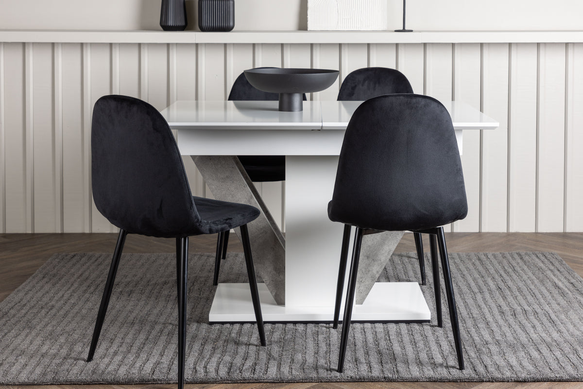 Dining Chair 2-pack Black + Rectangular Dining Table 80 x 120 White