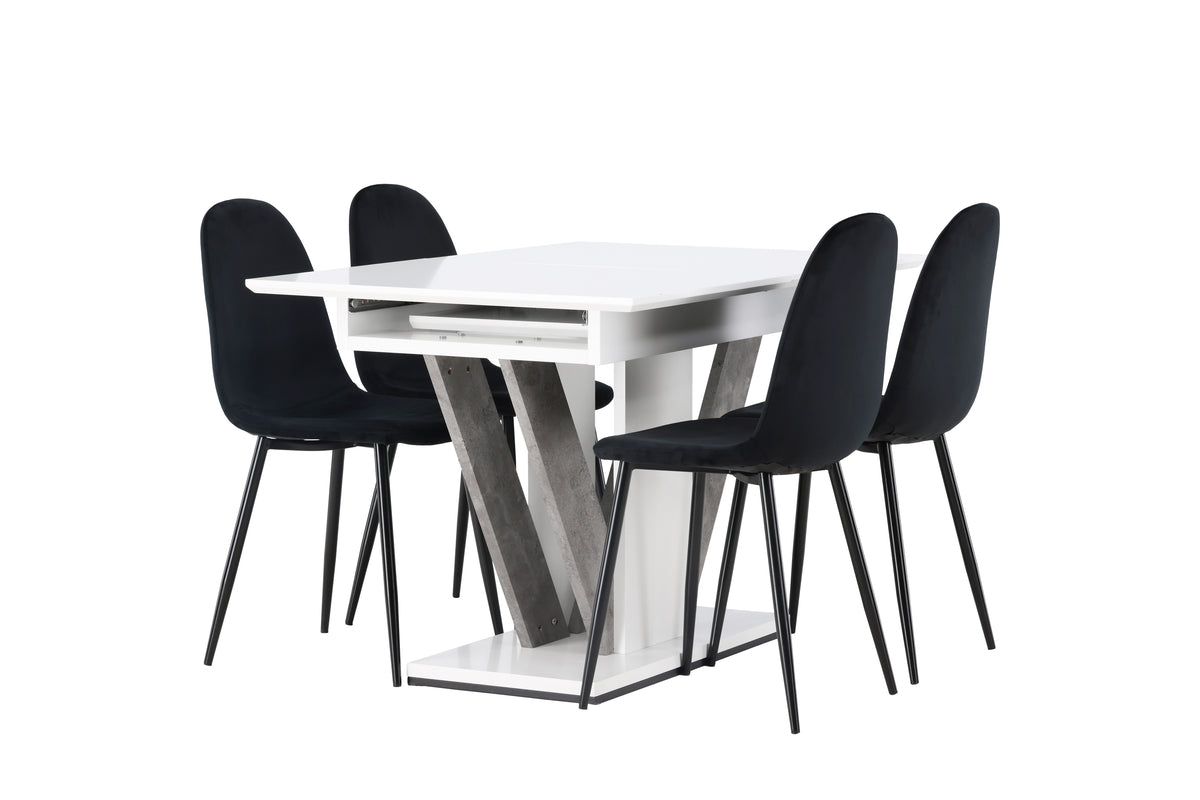 Dining Chair 2-pack Black + Rectangular Dining Table 80 x 120 White