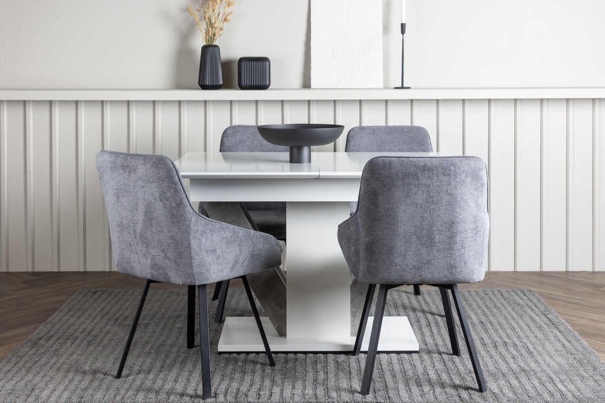 Dining Chair 2-pack Grey + Rectangular Dining Table 80 x 120 White