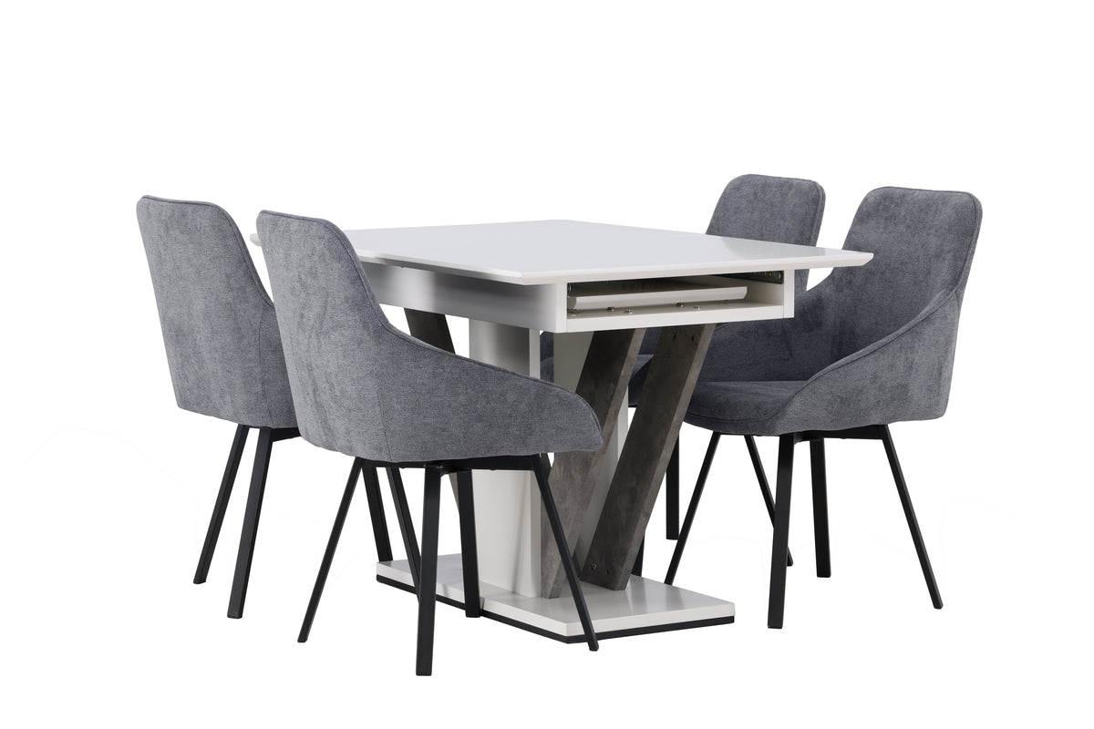 Dining Chair 2-pack Grey + Rectangular Dining Table 80 x 120 White