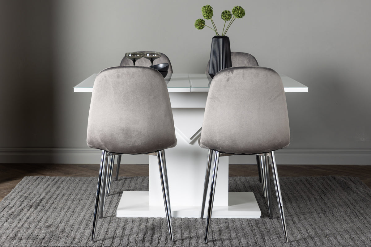Rectangular Dining Table 90 x 120 White + Dining Chair 2-pack Light Grey