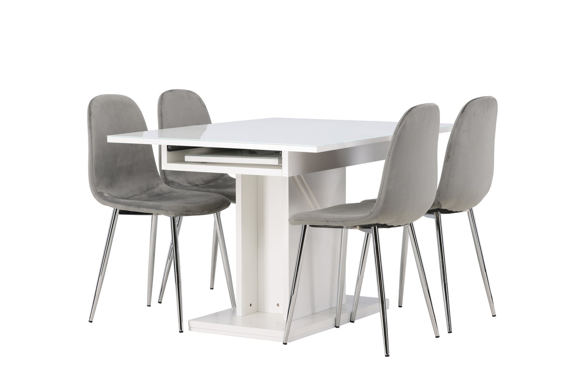 Rectangular Dining Table 90 x 120 White + Dining Chair 2-pack Light Grey