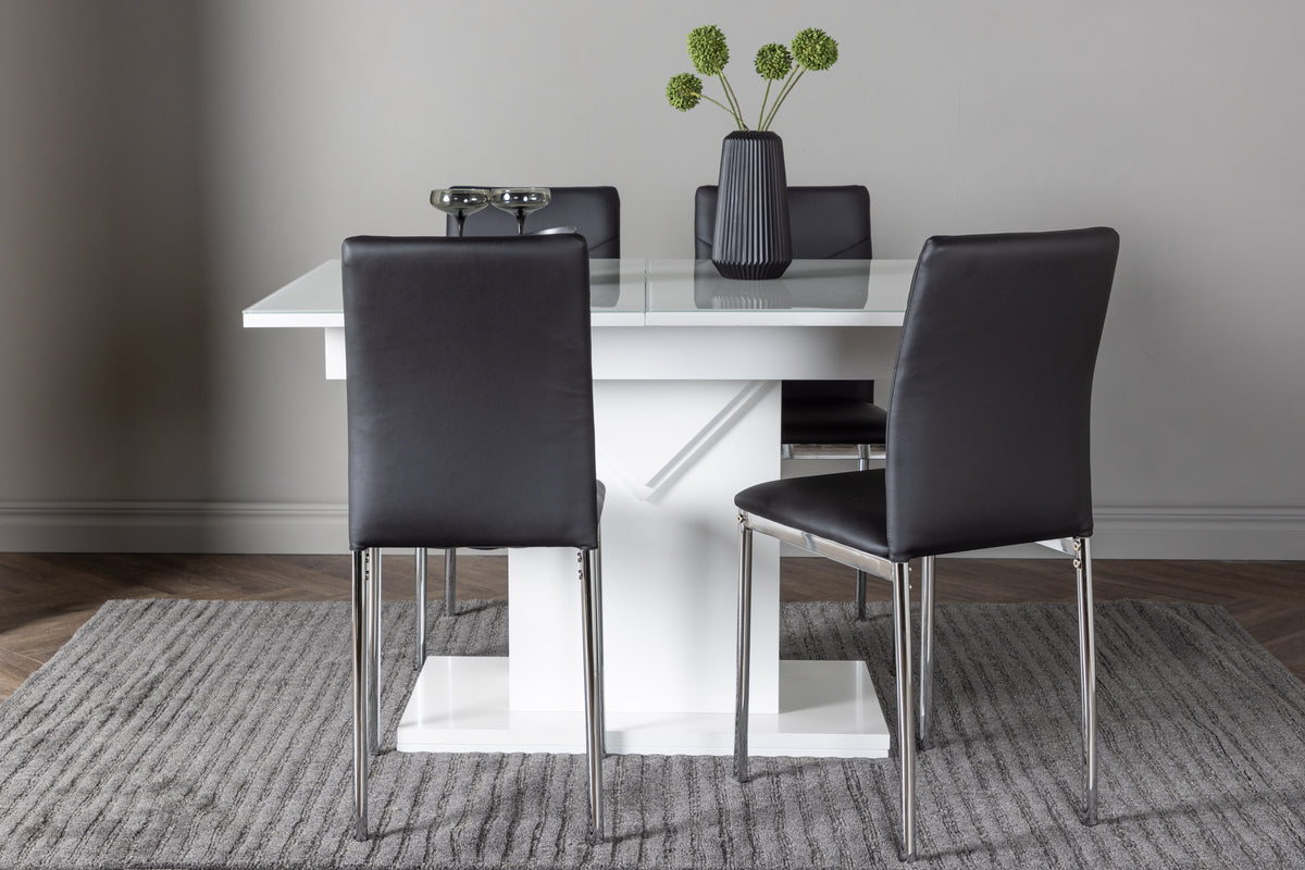 Rectangular Dining Table 90 x 120 White + Dining Chair 2-pack Black
