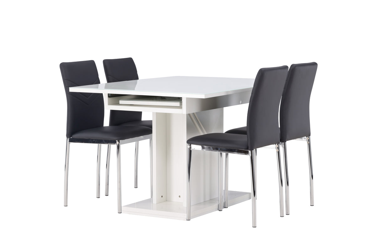 Rectangular Dining Table 90 x 120 White + Dining Chair 2-pack Black